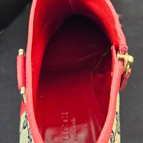 GUCCI~VERY RARE~GG MONOGRAM D RING ZIPPERED STILETTO POINTED TOE RED LEATHER - Picture 13 of 17